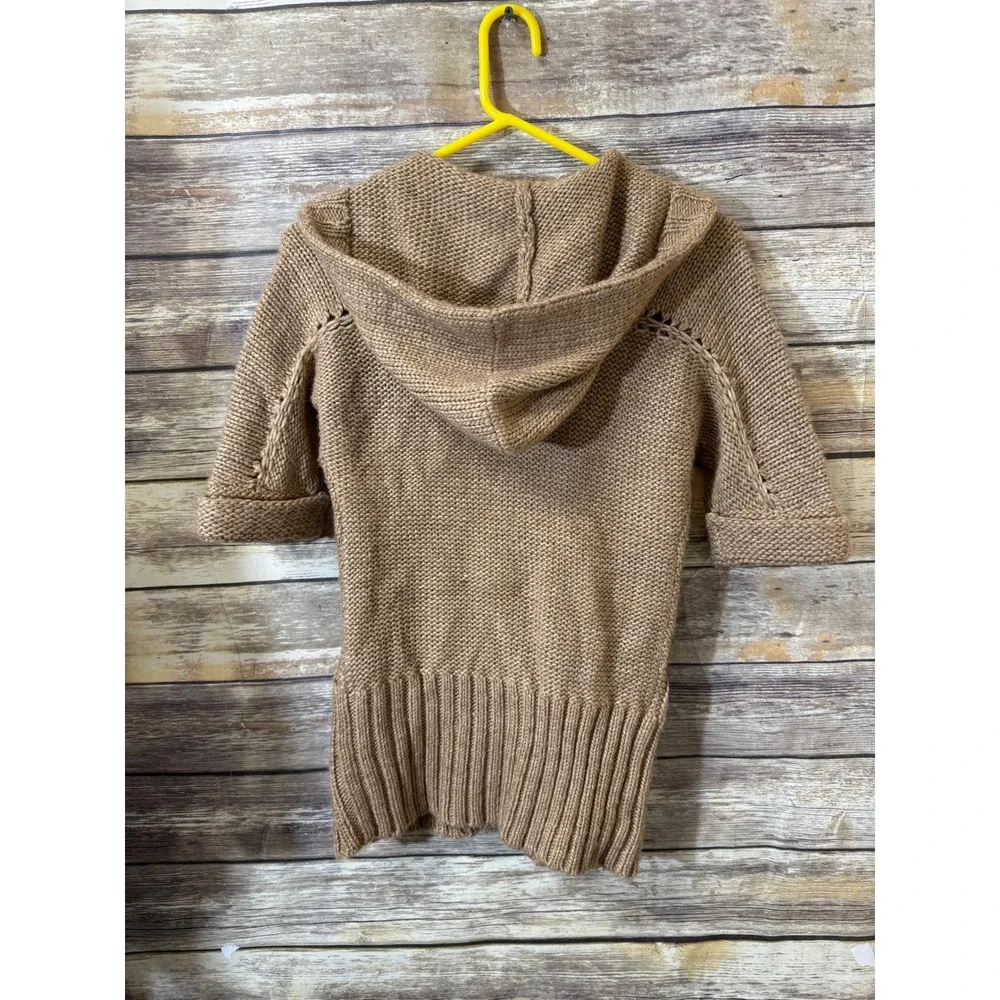 Ann Taylor Loft Hooded Cable Knit Cardigan Sweater Brown Wool Alpaca XSP Petites